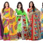 Ambaji Floral Print Daily Wear Georgette Sari(Pack of 7)