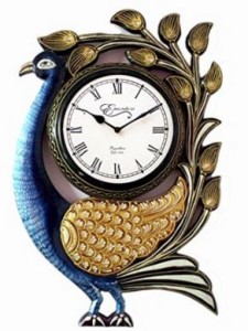 Ethnic India Art Peacock Wooden Carving Wall Clock Design 6
