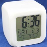 Glowing Cube LED 7 Color Changing Digital Alarm Clock - With Temperature + Day + Month + Date + Time + Alarm