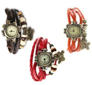 IIK Vintage pack of 3 Bracelet Vizor Analog Watch - For Women