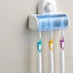 Premium 5 Toothbrush Wall Mount Toothbrush Holder W Suction Cup