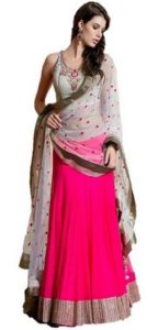 Sanjwega Collection Pink Faux Georgette Embroidered Semi Stitched Lahengas For Women