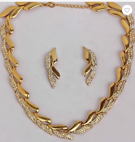 Touchstone Golden Leaf AD Glitzy Necklace Set