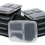 ChefLand 3-Compartment Microwave Safe Food Container with Lid Lunch Tray with Cover, Black, 10-Pack