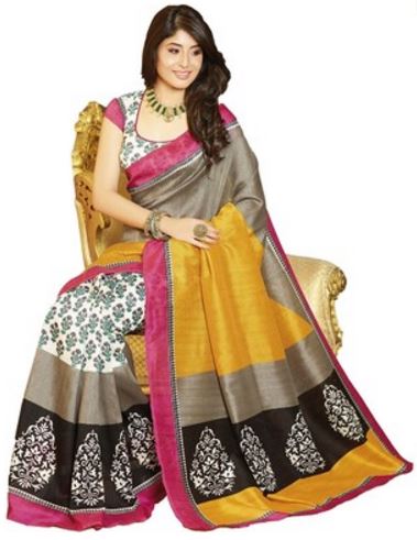 Click Sarees Printed Mysore Art Silk Sari