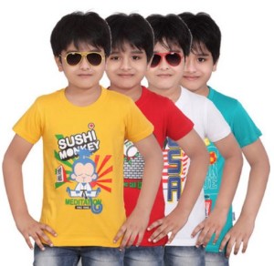 Dongli Printed Boy's Round Neck T-Shirt(Pack of 4)