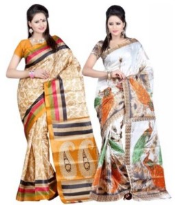 S.B Textiles Printed Fashion Art Silk Sari(Pack of 2)