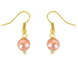 Surat Diamond Pink Dots Yellow Gold Plated Pearl Metal Dangle Earring