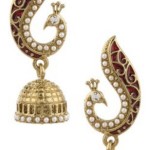 Voylla Artifictial Peacock Textured Yellow Gold Plated Pearl Alloy Jhumki Earring Price: Rs. 173