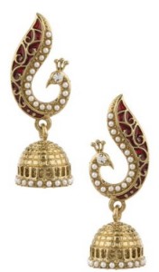 Voylla Artifictial Peacock Textured Yellow Gold Plated Pearl Alloy Jhumki Earring Price: Rs. 173