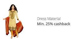 min 25 percent cashback on the dress material from shopping paytm