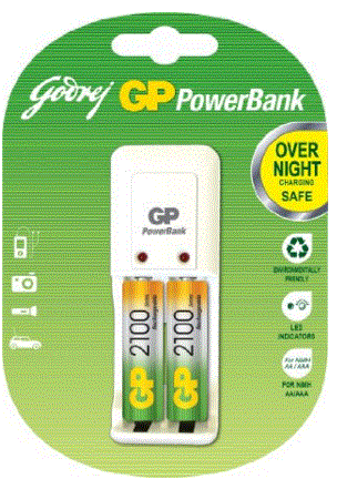 Godrej GP Charger with 2 x AA 2100mAH Batteries (Single unit)