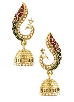 voylla-peacock-inspired-pair-of-jhumki-earrings-with-red-enamel