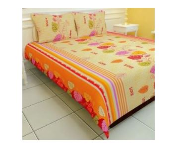 Carah Floral Double Bedsheet (1 Bedsheet, 2 Pillow Covers, Yellow)
