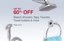 upto 60% off on showers, taps,faucets, Towel holders & more