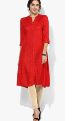 Biba Red Solid Kurta