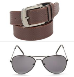 Calibro Men's Synthetic Leather Belt & Sunglasses Combo