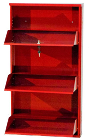 Delite Kom 20 Inches wide Three Door Powder Coated Wall Mounted Metallic Brick Red Metal Shoe Rack