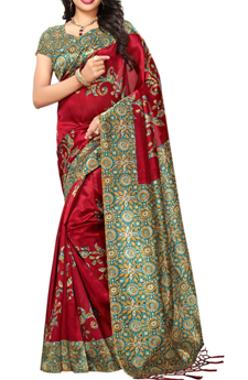 Maroon Art Silk Printed Saree with Blouse for Rs. 585 only at LimeRoad.