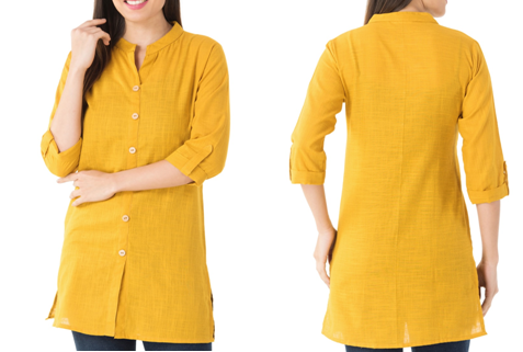 Mustard Cotton Kurti at 64% off