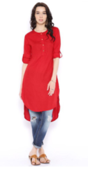 Red Rayon High Low Hemline Kurti offered at a throwaway price of Rs. 523