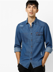 Slim fit denim shirt with flap pocket on ajio.com at only INR 1379