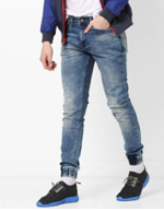 Tapered Fit Heavy-Wash Cuffed Jeans